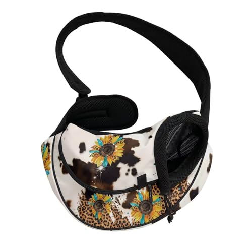 COEQINE Freihändiges Sonnenblumen-Western-Kuh-Druck, vorne gerichtet, Cowboy, ausbruchsicher, kleine Katzen, Ranch-Spaziergang von COEQINE
