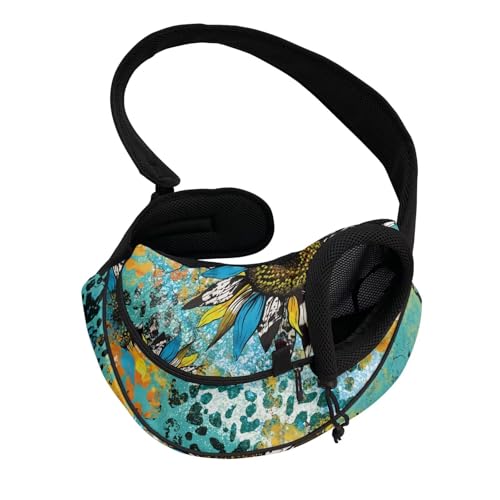 COEQINE Freihändiges grünes Leoparden-Sonnenblumen-Fusion-Katzen-Schlinge, Dschungel-Blumenmuster, sichere Schnallen, kleine Katzen, Abenteuer von COEQINE