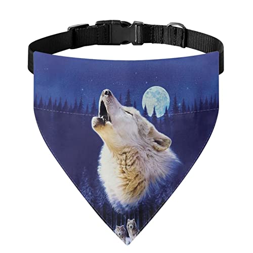 COEQINE Frühling Bandanas für Hunde Leichte Passform Große Hunde Katzen, Blau Wolf Mond Print Bandanas für Hunde Jungen Taschentuch Schal Zubehör von COEQINE