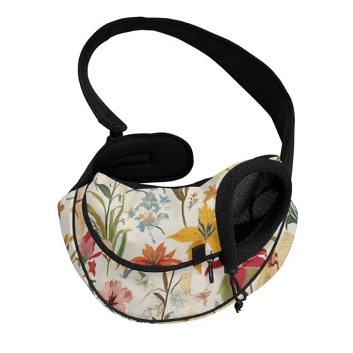 COEQINE Händefreie rosa romantische Rose Garten Vorderansicht Katzentrage Sling Bloom Sichere Clips Kleine Katzen Datum Nacht Gehen Netztasche Weiche Geldbörse für Frauen Gehen mit Welpen Kleine Katze von COEQINE