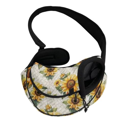 COEQINE Händefreies Sonnenblumen-Retro-/Vintage-Katzentragetuch für Katzen, antikes Blumenmuster, weiches Futter, kleine Katzen, Teeparty von COEQINE
