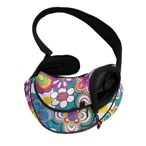 COEQINE Hands-Free Artistic Floral Brushstroke Front View Cat Carrier Sling Canvas Texture Small Cats Crossbody Purse for Pet Lightweight von COEQINE