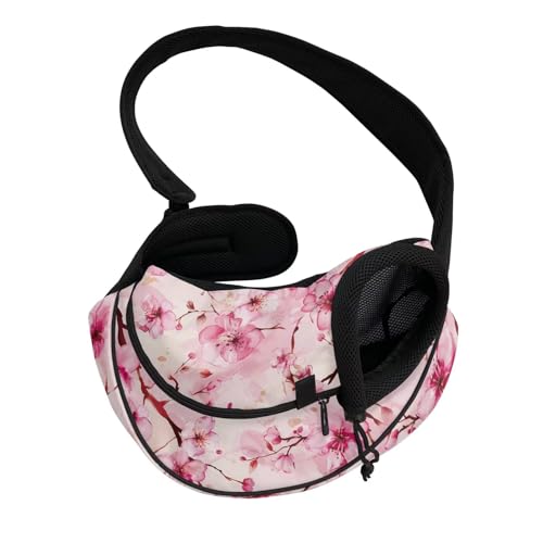 COEQINE Hands-Free Pink Cherry Blossom Floral Front View Cat Carrier Sling Sakura Bloom Comfort Fit Small Cats Garden von COEQINE