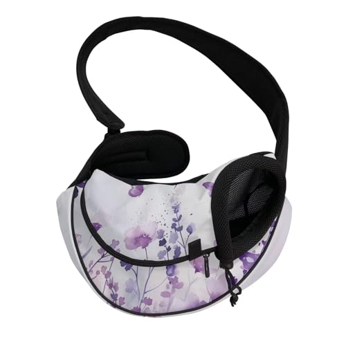 COEQINE Hands-Free Royal Purple Floral Front Facing Cat Sling Shoulder Bag Drawstring Dog Papoose for Small Cats Evening Stroll von COEQINE