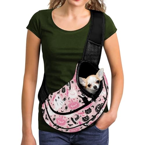 COEQINE Haustier-Tragetasche, Rucksack für kleine Haustiere, lustig, rosa Geist, Schleife, Kürbis, Fledermausdruck, Schlaufe, atmungsaktiv, Netztasche, rutschfest, für Reisen, verstellbarer Gurt COEQINE Haustier-Tragetasche, Rucksack für kleine Haustiere, lustig, rosa Geist, Schleife, Kürbis, Fledermausdruck, Schlaufe, atmungsaktiv, Netztasche, rutschfest, für Reisen, verstellbarer Gurt von COEQINE