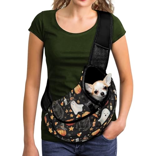 COEQINE Haustier-Tragetasche für Hunde, Sling-Rucksäcke für Damen, tragbar, Sommer, schwarze Katze, Geist, Kürbis, Haustier-Crossbody-Tasche für kleine Hunde, Katzen, Kaninchen, Outdoor COEQINE Haustier-Tragetasche für Hunde, Sling-Rucksäcke für Damen, tragbar, Sommer, schwarze Katze, Geist, Kürbis, Haustier-Crossbody-Tasche für kleine Hunde, Katzen, Kaninchen, Outdoor von COEQINE