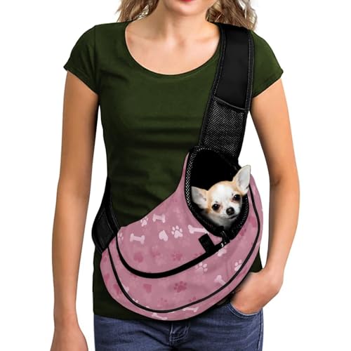 COEQINE Haustier-Tragetasche für Katzen, rosa Pfotenabdruck, Hundetasche für kleine Hunde, atmungsaktive Netztaschen, dick gepolsterter Schultergurt, Kordelzug, Welpen, Papoose für den Außenbereich COEQINE Haustier-Tragetasche für Katzen, rosa Pfotenabdruck, Hundetasche für kleine Hunde, atmungsaktive Netztaschen, dick gepolsterter Schultergurt, Kordelzug, Welpen, Papoose für den Außenbereich von COEQINE