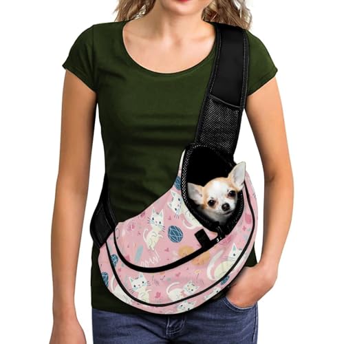 COEQINE Haustier-Tragetasche für kleine Hunde und Katzen, Cartoon-Design, rosa Katze, Garndruck, Sommer, Welpen, Tragetasche, atmungsaktiv, Netztasche, kühlendes Design für den Außenbereich COEQINE Haustier-Tragetasche für kleine Hunde und Katzen, Cartoon-Design, rosa Katze, Garndruck, Sommer, Welpen, Tragetasche, atmungsaktiv, Netztasche, kühlendes Design für den Außenbereich von COEQINE