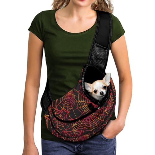 COEQINE Haustier-Tragetasche für kleine Hunde und Katzen, freihändig, kompakt, Katzentragetasche, atmungsaktiv, leicht, Outdoor-Wandertasche, roter Halloween-Spinnennetz-Druck COEQINE Haustier-Tragetasche für kleine Hunde und Katzen, freihändig, kompakt, Katzentragetasche, atmungsaktiv, leicht, Outdoor-Wandertasche, roter Halloween-Spinnennetz-Druck von COEQINE