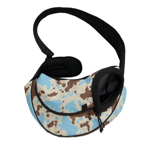 COEQINE Haustier-Umhängetasche für Damen, mit Kuh-Aufdruck, abstrakte Vorderansicht, verstellbarer Riemen, für kleine Katzen, Hunde, Outdoor-Abenteuer, Braun / Blau von COEQINE