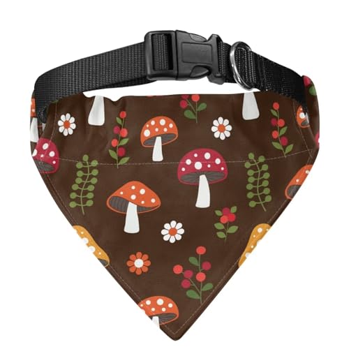 COEQINE Hunde-Halstuch, braunes Pilz-Gänseblümchen-Blumenmuster, Hundehalstuch, Haustier-Bandana mit verstellbarem Haken, für Urlaub, Größe M von COEQINE