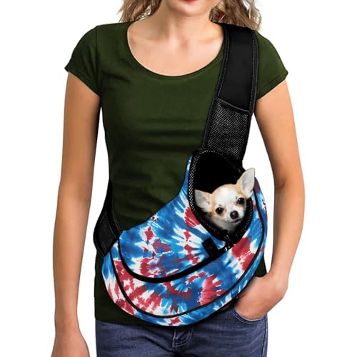 COEQINE Hunde-Umhängetasche für kleine Hunde und Katzen, freihändige Tragetasche, Vorderansicht, atmungsaktiv, verstellbare Gurte für 2 kleine Katzen, Batikdruck mit amerikanischer Flagge COEQINE Hunde-Umhängetasche für kleine Hunde und Katzen, freihändige Tragetasche, Vorderansicht, atmungsaktiv, verstellbare Gurte für 2 kleine Katzen, Batikdruck mit amerikanischer Flagge von COEQINE