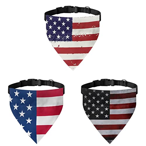 COEQINE Hundehalstücher mit amerikanischer Flagge, 3 Stück, niedliche Haustier-Bandanas Schal für den Sommer, 4. Juli, US-Flagge-Druck zum Spazierengehen von COEQINE