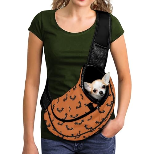 COEQINE Hunderucksack für kleine Hunde, atmungsaktiv, verstellbarer Riemen, orangefarbener Fledermausdruck, Hundetasche, Netz-Reisetasche, passend für Katzen, Chihuahua, Welpen, mit verstellbarem COEQINE Hunderucksack für kleine Hunde, atmungsaktiv, verstellbarer Riemen, orangefarbener Fledermausdruck, Hundetasche, Netz-Reisetasche, passend für Katzen, Chihuahua, Welpen, mit verstellbarem von COEQINE