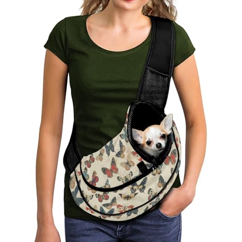 COEQINE Hundetasche für den Autositz/Tragetasche, mittelgroß, mit Vintage-Schmetterlings-Druck, kleine Tasche, weiche Tasche mit verstellbarem Riemen, Reisetasche, Netztasche, fällt nicht herunter COEQINE Hundetasche für den Autositz/Tragetasche, mittelgroß, mit Vintage-Schmetterlings-Druck, kleine Tasche, weiche Tasche mit verstellbarem Riemen, Reisetasche, Netztasche, fällt nicht herunter von COEQINE