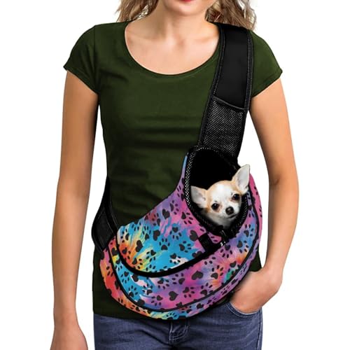 COEQINE Hundetasche zum Spazierengehen, Crossbody-Tragetasche für Haustiere, niedlicher Batik-Pfotenabdruck, stolz, verstellbarer Hakenriemen und Reißverschluss vorne, Welpentasche, freihändiger COEQINE Hundetasche zum Spazierengehen, Crossbody-Tragetasche für Haustiere, niedlicher Batik-Pfotenabdruck, stolz, verstellbarer Hakenriemen und Reißverschluss vorne, Welpentasche, freihändiger von COEQINE