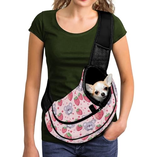 COEQINE Hundetragerucksäcke Sling Bag Erdbeere Koala Rosa Haustier Reisetasche für kleine mittelgroße Katzen Kordelzug Hund Papoose Haken für Outdoor COEQINE Hundetragerucksäcke Sling Bag Erdbeere Koala Rosa Haustier Reisetasche für kleine mittelgroße Katzen Kordelzug Hund Papoose Haken für Outdoor von COEQINE