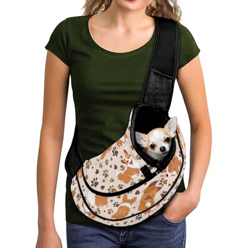 COEQINE Hundetragetasche, 9 kg, atmungsaktiv, Crossbody-Tasche für Haustiere, orangefarben, Corgi-Druck, freihändiger Verschluss, Sicherheitsreißverschluss, Tragetasche COEQINE Hundetragetasche, 9 kg, atmungsaktiv, Crossbody-Tasche für Haustiere, orangefarben, Corgi-Druck, freihändiger Verschluss, Sicherheitsreißverschluss, Tragetasche von COEQINE