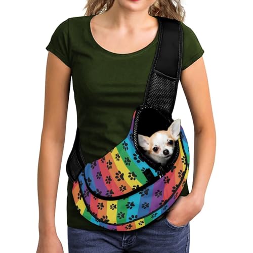 COEQINE Hundetragetasche, Regenbogenpfotenabdruck, Welpen-Tragetasche, gepolsterter Gurt für kleine, mittelgroße Haustiere, Spaziergänge, Reisen, praktische Geldbörse, freihändig, stolze COEQINE Hundetragetasche, Regenbogenpfotenabdruck, Welpen-Tragetasche, gepolsterter Gurt für kleine, mittelgroße Haustiere, Spaziergänge, Reisen, praktische Geldbörse, freihändig, stolze von COEQINE