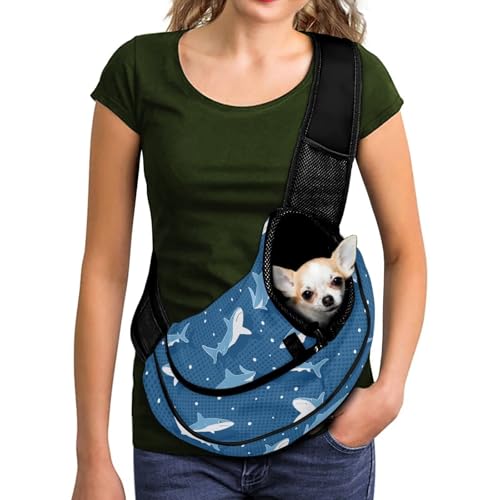 COEQINE Hundetragetasche, blauer Hai-Druck, Kordelzug, Papoose Geldbörse, Tasche, vorne gerichtet, Hundetragetasche, Haustier-Umhängetasche, atmungsaktive Netz-Reisetasche COEQINE Hundetragetasche, blauer Hai-Druck, Kordelzug, Papoose Geldbörse, Tasche, vorne gerichtet, Hundetragetasche, Haustier-Umhängetasche, atmungsaktive Netz-Reisetasche von COEQINE