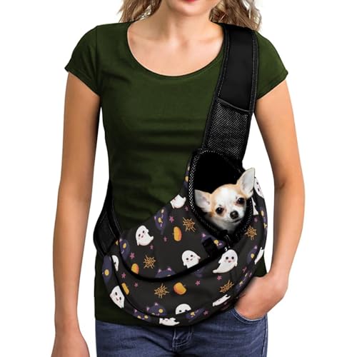 COEQINE Hundetragetasche, für kleine Rassen, atmungsaktiv, Netzstoff, Haustier-Tragetasche, freihändig, verstellbarer Gurt mit weichem Schulterpolster, Halloween-Geisterdruck COEQINE Hundetragetasche, für kleine Rassen, atmungsaktiv, Netzstoff, Haustier-Tragetasche, freihändig, verstellbarer Gurt mit weichem Schulterpolster, Halloween-Geisterdruck von COEQINE