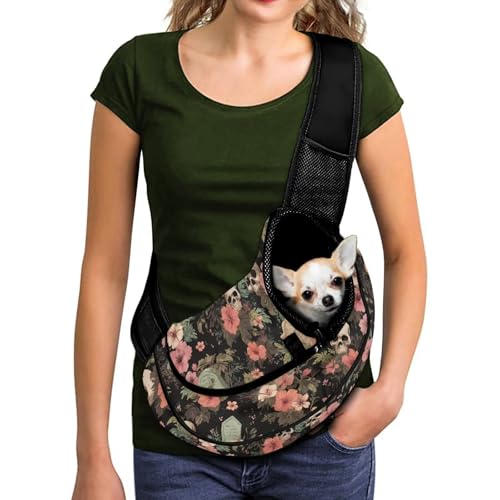 COEQINE Hundetragetasche für Katzen und kleine Hunde, Boho-Blumenmuster, Gothic-Stil, atmungsaktiv, Netz-Geldbörse, Umhängetasche, Reisetasche, freihändig, verstellbarer Riemen COEQINE Hundetragetasche für Katzen und kleine Hunde, Boho-Blumenmuster, Gothic-Stil, atmungsaktiv, Netz-Geldbörse, Umhängetasche, Reisetasche, freihändig, verstellbarer Riemen von COEQINE