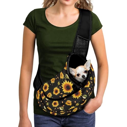 COEQINE Hundetragetasche für kleine Hunde, Sonnenblumen-Blumendruck, Crossbody-Tasche für Damen, atmungsaktives Netzgewebe, freihändige Haustiertasche für Reisen, Spaziergänge, Outdoor, verstellbarer COEQINE Hundetragetasche für kleine Hunde, Sonnenblumen-Blumendruck, Crossbody-Tasche für Damen, atmungsaktives Netzgewebe, freihändige Haustiertasche für Reisen, Spaziergänge, Outdoor, verstellbarer von COEQINE