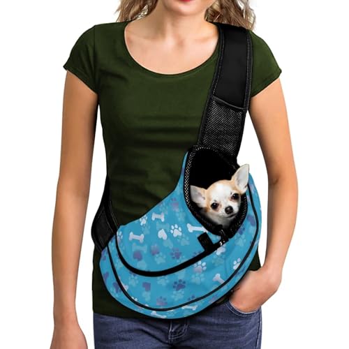 COEQINE Hundetragetasche für kleine Hunde, blaue Pfotenabdrücke, kleine Hunde, Crossbody-Tasche mit Reißverschluss vorne, nicht herunterfallender Sicherheitsreißverschluss, atmungsaktive Netztasche COEQINE Hundetragetasche für kleine Hunde, blaue Pfotenabdrücke, kleine Hunde, Crossbody-Tasche mit Reißverschluss vorne, nicht herunterfallender Sicherheitsreißverschluss, atmungsaktive Netztasche von COEQINE