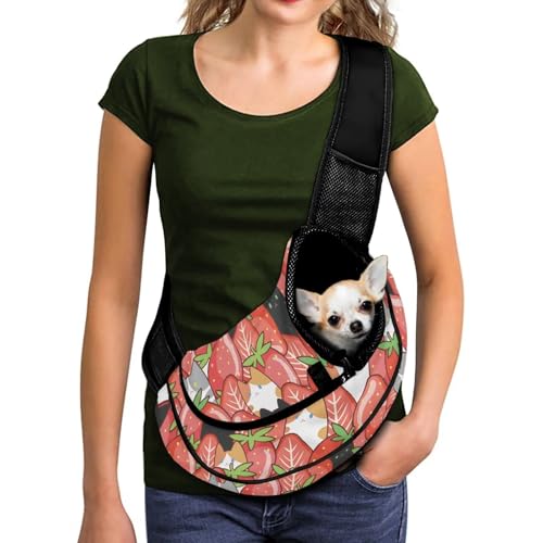 COEQINE Hundetragetasche für kleine Welpen, niedliche Erdbeer-Katzentragetasche, Geldbörse für Frauen, Spaziergänge, atmungsaktive Netz-Geldbörse, Haustier-Crossbody-Tasche, Reisen, freihändiger COEQINE Hundetragetasche für kleine Welpen, niedliche Erdbeer-Katzentragetasche, Geldbörse für Frauen, Spaziergänge, atmungsaktive Netz-Geldbörse, Haustier-Crossbody-Tasche, Reisen, freihändiger von COEQINE