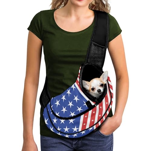 COEQINE Hundetragetasche mit amerikanischer Flagge, atmungsaktiv, Netztasche für kleine Hunde, freihändige Welpen, Crossbody-Tasche für Erwachsene, Reißverschluss vorne und Hund, verstellbare COEQINE Hundetragetasche mit amerikanischer Flagge, atmungsaktiv, Netztasche für kleine Hunde, freihändige Welpen, Crossbody-Tasche für Erwachsene, Reißverschluss vorne und Hund, verstellbare von COEQINE