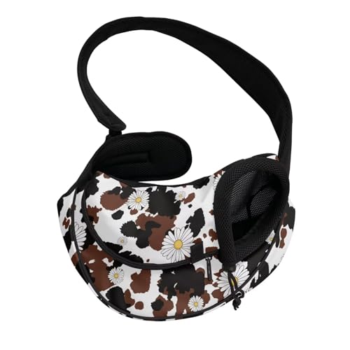 COEQINE Hundetragetuch für kleine Katzen, Kuhdruck, Gänseblümchen, freihändig, vorne gerichtet, verstellbare Passform, kleine Katzen, Bauernhofspaziergang von COEQINE
