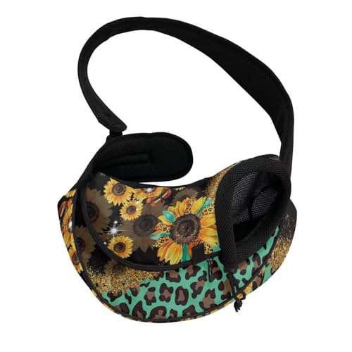 COEQINE Katzen-Tragetuch mit Leopardenbasis, Sonnenblumen-Akzent, vorne gerichtet, tropisches sicheres Design, für kleine Katzen von COEQINE