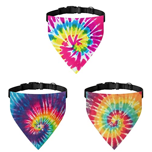 COEQINE Regenbogen Tie Dye Print Hunde Bandanas Set, 3 Stück Hunde Schals für Reisezubehör Sommer Batikfärbung Druck von COEQINE