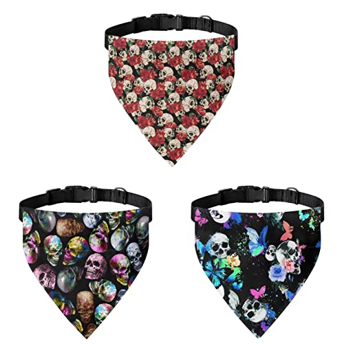 COEQINE Schädel und Rolle Bandanas Set für kleine Hunde Katzen, niedlicher Schmetterling Rose Print Hunde Schal für Sommer von COEQINE