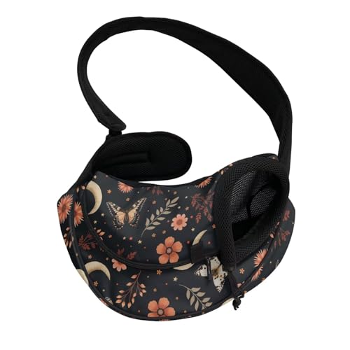 COEQINE Tragetasche für Katzen, Motiv: Gothic, Schmetterlingsmotiv, freihändig, vorne gerichtet, dunkle botanische kleine Katzen, mystischer Spaziergang, atmungsaktiv, weiche Tasche und Tragetasche von COEQINE