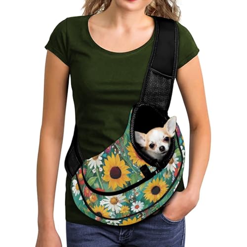 COEQINE Tragetasche für Katzen, Sonnenblumen-Blume, Crossbody-Tasche für Welpen, Tierarztausflüge, atmungsaktives Netzgewebe, für kleine Hunde und Katzen, freihändig, verstellbarer Riemen COEQINE Tragetasche für Katzen, Sonnenblumen-Blume, Crossbody-Tasche für Welpen, Tierarztausflüge, atmungsaktives Netzgewebe, für kleine Hunde und Katzen, freihändig, verstellbarer Riemen von COEQINE