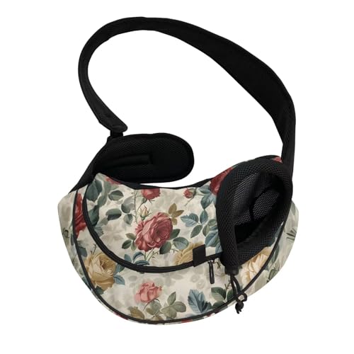 COEQINE Tragetasche für Welpen, Blumendesign, Vorderansicht für Katzen, atmungsaktiver Stoff, Crossbody-Tasche für Haustier-Wiesenspaziergänge von COEQINE
