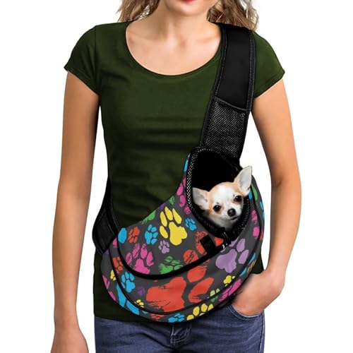 COEQINE Tragetasche für kleine Hunde, Motiv: Regenbogenpfotenabdruck, ausbruchsicher, für Outdoor-Abenteuer, verstellbarer gepolsterter Gurt für Welpen, stolzes Outfit für Hunde, Katzen, Kaninchen COEQINE Tragetasche für kleine Hunde, Motiv: Regenbogenpfotenabdruck, ausbruchsicher, für Outdoor-Abenteuer, verstellbarer gepolsterter Gurt für Welpen, stolzes Outfit für Hunde, Katzen, Kaninchen von COEQINE