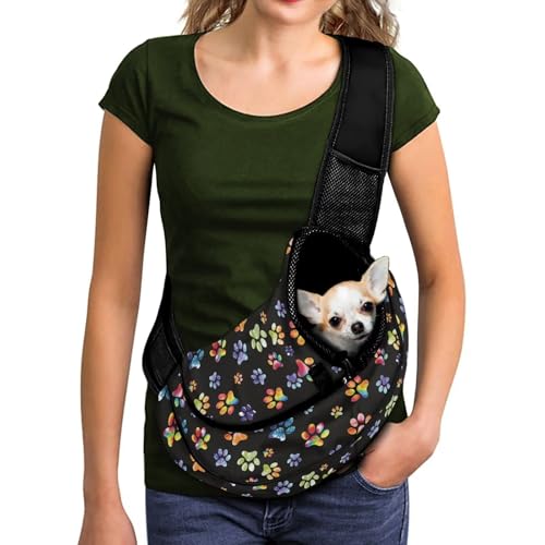 COEQINE Tragetasche für kleine Hunde, Regenbogenpfotenmuster, vorne gerichtet, mit weicher Tasche und Tragetasche, freihändig COEQINE Tragetasche für kleine Hunde, Regenbogenpfotenmuster, vorne gerichtet, mit weicher Tasche und Tragetasche, freihändig von COEQINE