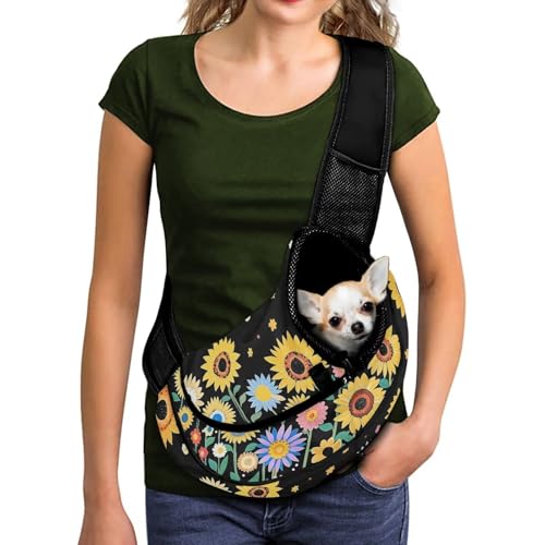 COEQINE Tragetasche für kleine Hunde, atmungsaktives Netzgewebe, Reisetasche, freihändig, verstellbarer Riemen, gepolsterte Schultern, bequeme Passform, Sonnenblumen-Blumendruck COEQINE Tragetasche für kleine Hunde, atmungsaktives Netzgewebe, Reisetasche, freihändig, verstellbarer Riemen, gepolsterte Schultern, bequeme Passform, Sonnenblumen-Blumendruck von COEQINE