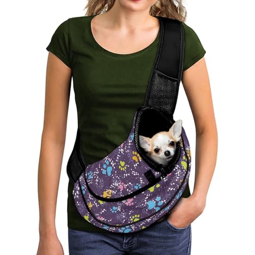 COEQINE Tragetasche für kleine Hunde, rosa / violett, Pfotenabdruck, für Damen, verstellbarer Haken für Reisen, weiche Tasche, atmungsaktiv, Umhängetasche für Haustiere COEQINE Tragetasche für kleine Hunde, rosa / violett, Pfotenabdruck, für Damen, verstellbarer Haken für Reisen, weiche Tasche, atmungsaktiv, Umhängetasche für Haustiere von COEQINE