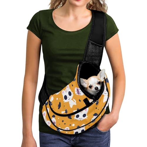 COEQINE Tragetasche für kleine Hunde und Katzen, Gothic-Stil, atmungsaktiv, Netztasche, verstellbar, für Spaziergänge, Gelb von COEQINE