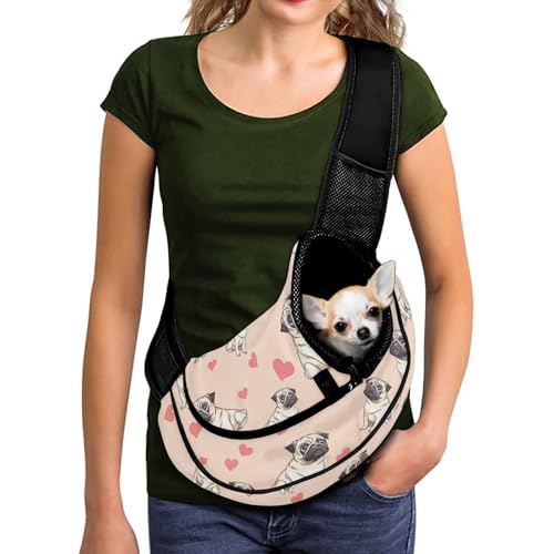 COEQINE Tragetasche für kleine Hunde und Katzen, niedliches rosa Zubehör, Hunde-Umhängetasche, atmungsaktiv, mit Sicherheitshaken, nicht angsthaft, niedlicher Mops-Druck COEQINE Tragetasche für kleine Hunde und Katzen, niedliches rosa Zubehör, Hunde-Umhängetasche, atmungsaktiv, mit Sicherheitshaken, nicht angsthaft, niedlicher Mops-Druck von COEQINE