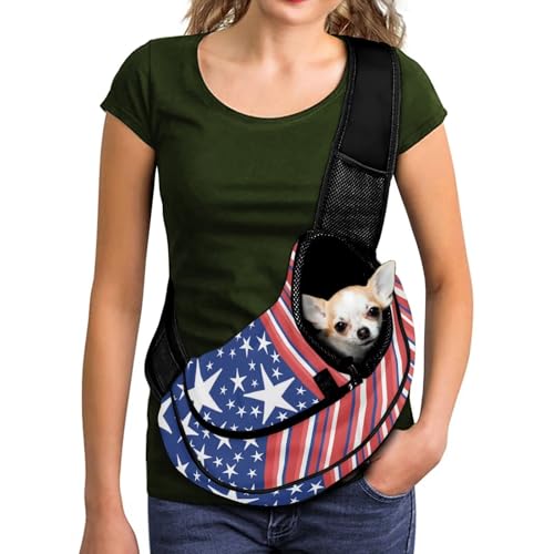 COEQINE Tragetuch für kleine Hunde, USA-Flagge, Patriot-Druck, Tierarzt, Welpen, Tragetasche, atmungsaktive Netztasche, Haustier-Crossbody-Tasche für süßes Haustier, verstellbarer freihändiger Gurt COEQINE Tragetuch für kleine Hunde, USA-Flagge, Patriot-Druck, Tierarzt, Welpen, Tragetasche, atmungsaktive Netztasche, Haustier-Crossbody-Tasche für süßes Haustier, verstellbarer freihändiger Gurt von COEQINE