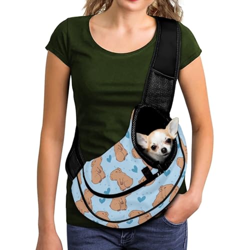 COEQINE Umhängetasche für kleine Hunde, zum Spazierengehen, Haustier-Tragetasche für kleine Hunde, niedlicher blauer Capy-Bara-Druck, Welpentrage, verstellbarer Gurt, für Spaziergänge, Outdoor COEQINE Umhängetasche für kleine Hunde, zum Spazierengehen, Haustier-Tragetasche für kleine Hunde, niedlicher blauer Capy-Bara-Druck, Welpentrage, verstellbarer Gurt, für Spaziergänge, Outdoor von COEQINE