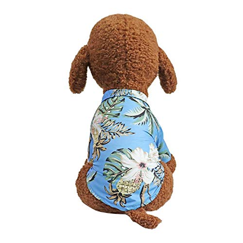COGOALL Hunde-Sommer-T-Shirt, Hunde-Weste-T-Shirt, Strand-Hawaiian-Resort-Stil, Kokosnussbaum, Bedrucktes Hunde-T-Shirt, Modische, Atmungsaktive Hunde-Sommerkleidung Für Hündchen (M,Blue) von COGOALL
