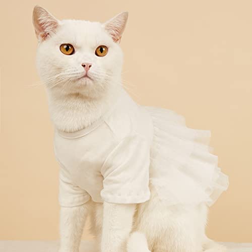 COGOALL Katze Kleidung Dünn Sommer Gedruckt Weste Zu Verhindern Haarausfall Geeignet Für Puppe Katze Blau Katze Kätzchen Haustier Katze Und Hund Rock Weste Rock (XL,White) von COGOALL