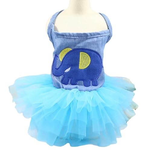 COGOALL Kleid Für Hundeprinzessinnen, Haustierfee, Mesh-Kleid, Kostüm, Kleidung, Tutu-Rock Für Hunde Und Katzen (L,Embroidered Elephant Blue Skirt) von COGOALL