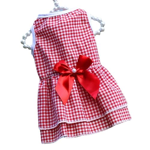 COGOALL Kleid Für Hundeprinzessinnen, Haustierfee, Mesh-Kleid, Kostüm, Kleidung, Tutu-Rock Für Hunde Und Katzen (L,Little red Plaid Bow) von COGOALL
