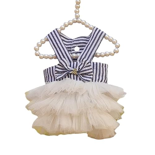COGOALL Kleid Für Hundeprinzessinnen, Haustierfee, Mesh-Kleid, Kostüm, Kleidung, Tutu-Rock Für Hunde Und Katzen (L,Sling Vertical Striped Skirt White) von COGOALL